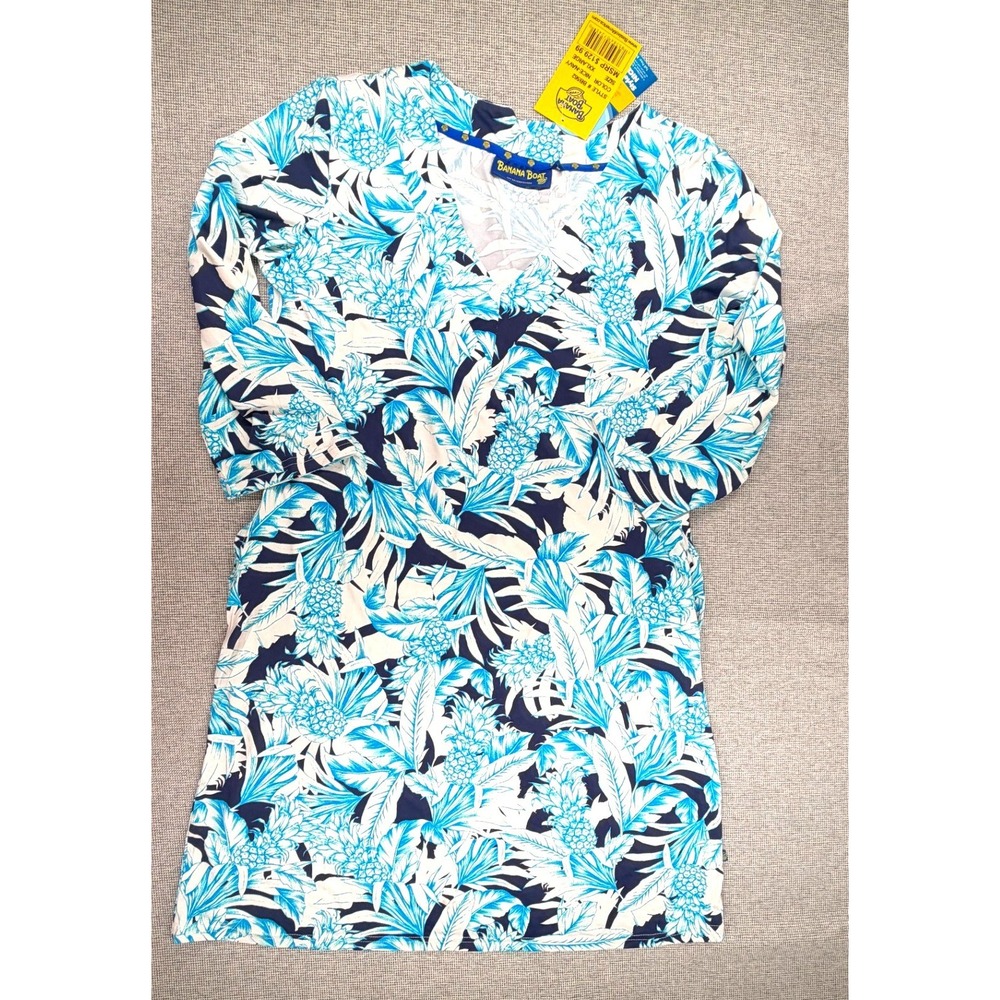 Banana Boat Women XXL Blue Tropical Pineapple UPF 50‎ Sun Dress BB562 NWT